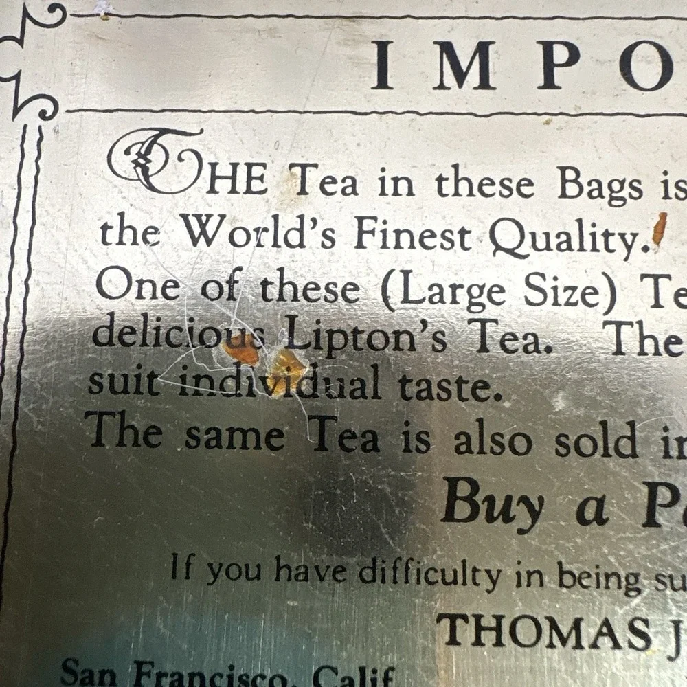 Vintage Lipton Orange Pekoe & Pekoe Tea Bags 15 Count Tin Empty Advertising Box